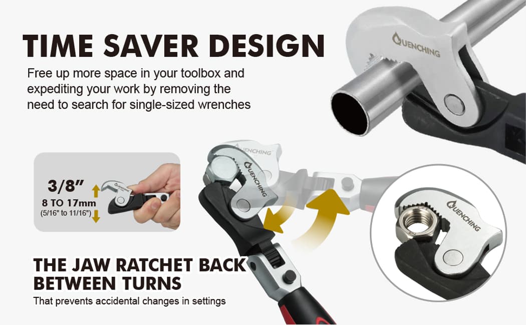 Advantage of 8-17 mm Flex-Head Adjustable Crowfoot Wrench